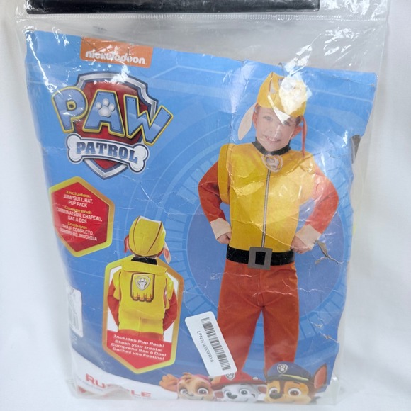 Paw Patrol Rubble Costume Small 4 6 Nickelodeon Jumpsuit Hat Pup Pack Open Box - Picture 1 of 8